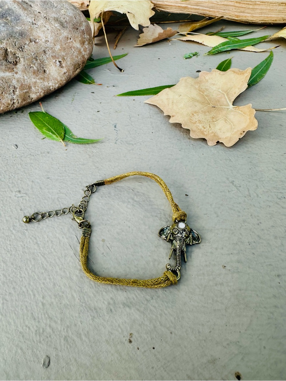 Bohemian Elephant Charm Bracelet in Mustard Yellow